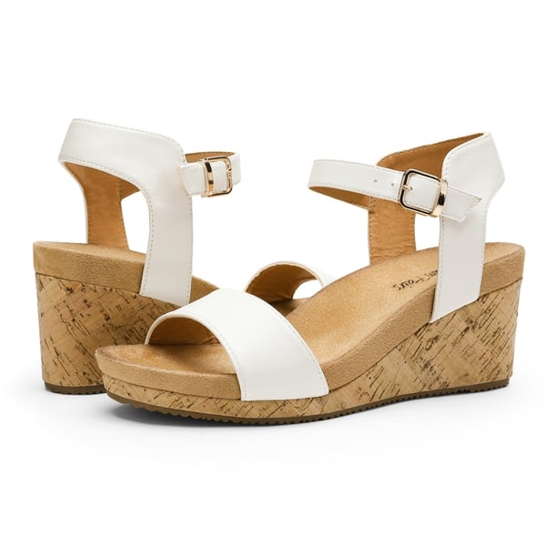 Buckle Platform Wedge Sandals - WHITE PU - 3
